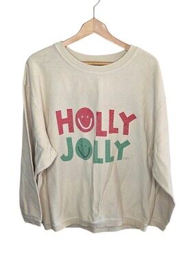 Chicka-d Holly Jolly Beige Corded Texture Long Sleeve Tee Size Large